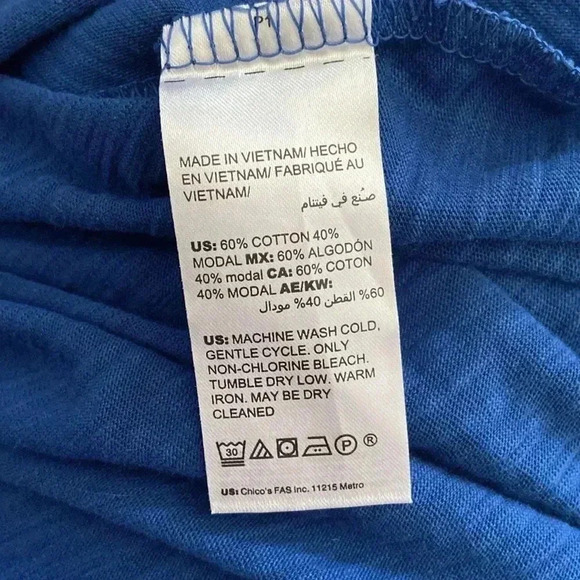 Soma Size M Blue 3/4” Sleeve Slub Collar Button Down Modal Blouse Tee Top - Picture 7 of 8